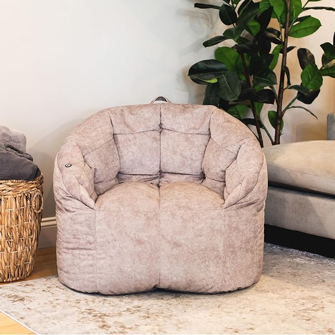 Big Joe Milano w/ Vibe Vibrating Massage Bean Bag Chair, Lunar Gray Hyde, Faux Suede Polyester Blend, 2.5 feet