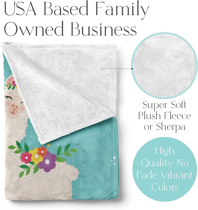Personalized Llama Throw Blanket with Custom Name for Kids, Women, or Adults, Cute, Comfortable, and Plush with Soft Colors for Bedding, Home Decor, or Travel (Fleece 50x60)