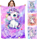 Custom Unicorn Blanket for Girls, Personalized Baby Blanket with Name for Kids Teens, Cute Blanket for Daughter Granddaughter,Gift for Unicorn Lovers, Cozy Flannel Throw Blankets for Bed Room Decor