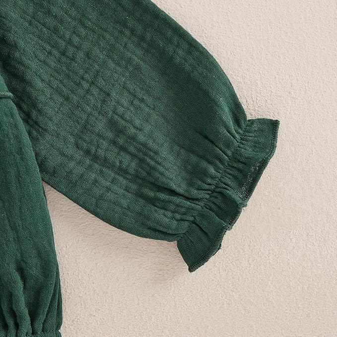 Newborn Infant Baby Girl Clothes Cotton Linen Long Sleeve Smocked Bubble Romper Ruffle Bodysuit Jumpsuit Fall Outfit