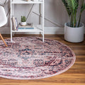 Rugs.com Charleston Collection Rug – 5 Ft Round Pink Low-Pile Rug Perfect for Kitchens, Dining Rooms