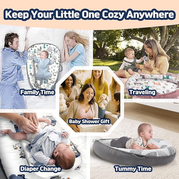 Baby Lounger for Newborn 0–24 Months, Baby Pillow & Baby Nest Lounger, Organic Cotton Breathable Infant Pillow, Portable Baby Nest for Home & Travel (Ivory)