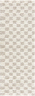 BoutiqueRugs Atira Checkered Shag Runner Rug - Cream, Light Beige, Light Brown - 2'7" x 16' Runner
