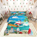Manfei Christmas Comforter Set Twin Size, Santa Claus Surfing Theme Bedding Set for Kids Boy Girl Room Decor, Beach Snowman Down Comforter for All Season, Soft Polyester Quilt Set, 1 Pillowcase