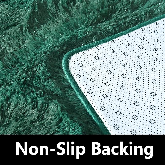 Fluffy Rug Washable 5x7 Feet, Emerald Green Nursery Rug for Baby Girl Play Room Cute Large Rugs for Living Room