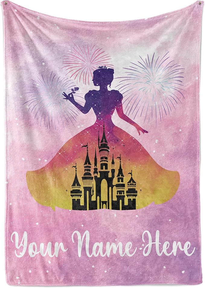Personalized Princess Blanket for Girls - Ships Next Day, USA Made, Warm, Cozy, Soft Throw for Travel - Pink Room Decor - Plush Fleece or Sherpa Blanket with Custom Name (Fleece - 50x60)
