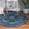 Rugs.com Charleston Collection Rug – 5 Ft Round Navy Blue Low-Pile Rug Perfect for Kitchens, Dining Rooms