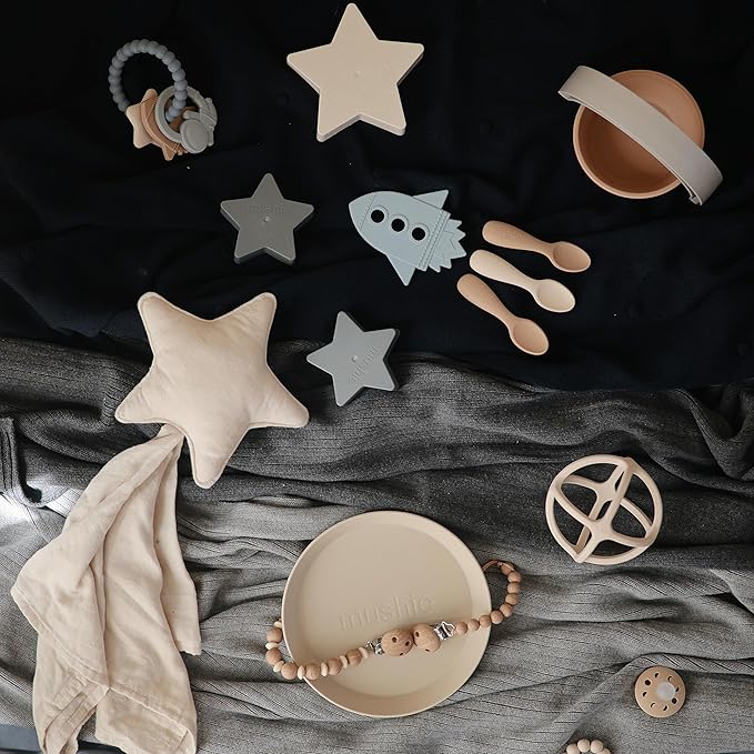 mushie Star Security Blanket | Baby Lovey | 100% Organic Muslin Cotton (Fog)