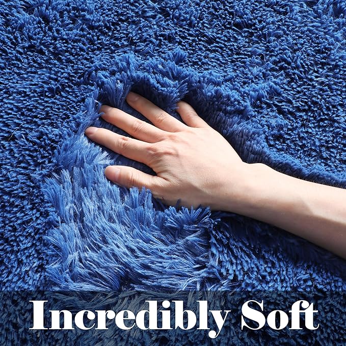 ONASAR Navy Blue 6x9 Area Rugs for Living Room Bedroom, Washable Large Fluffy Bedside Throw Rug, Soft Plush Shaggy Fuzzy Floor Carpet for Nursery Kids Girls Boys Teen Dorm Home Office Decor Aesthetic