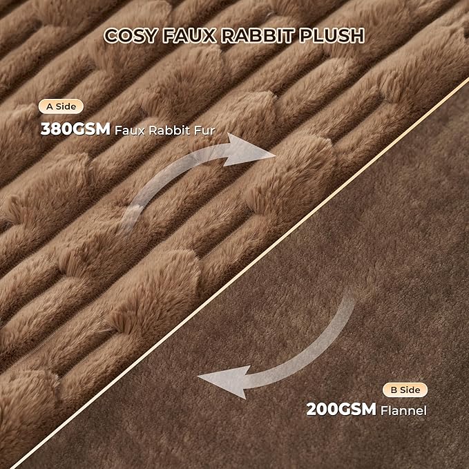 Heated Throw Blanket 50"x60", Electric Blanket with Bamboo Pattern, Luxury Faux Rabbit Fur&Soft Flannel, 6 Heat Settings, 1-4 Hour Auto Shut-Off, Throw Blanket for Couch, Machine Washable, Dark Brown