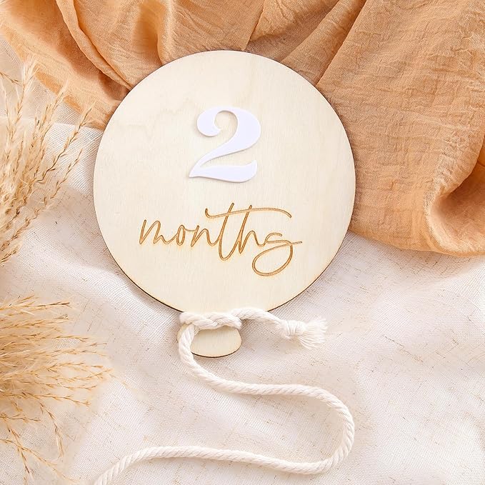 Wooden Balloon Baby Milestone Cards - Wooden First Year Milestone Signs,Baby Announcement Monthly Milestone Markers,Baby Shower Photography Props