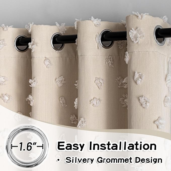 MYSKY HOME Beige Curtains for Bedroom 72 Inches Long Nursery Curtains Pom Pom Beige Sheer Curtains for Girls Room Double Layer for Toddler Bedroom Grommet Room Darkening Window Panels 52 x 72 Inch