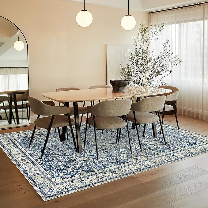 Blue Vintage Design Floral Area Rug Distressed Carpet 3x5 Cover Print Multi Rug Kitchen Living Room Bedroom Dining Room
