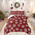 Feelyou Christmas Comforter Set Toddler Size Red Black Plaid Bedding Set for Kids Boys Girls Winter Snow Duvet Quilt Snowflake Red Bedroom Decor Microfiber 2 Pcs with 1 Pillow Cases