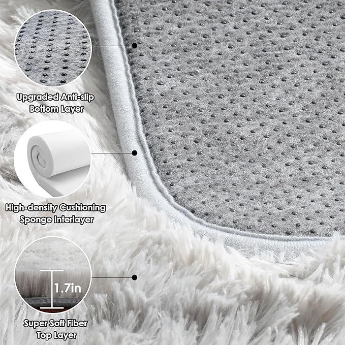 ONASAR 8x10 Area Rugs for Living Room, Tie-Dyed Light Grey Large Fluffy Shag Bedroom Rug, Washable Soft Plush Thick Shaggy Big Floor Carpet for Kids Boy and Girls Teen Dorm Nursery Indoor Home Decor