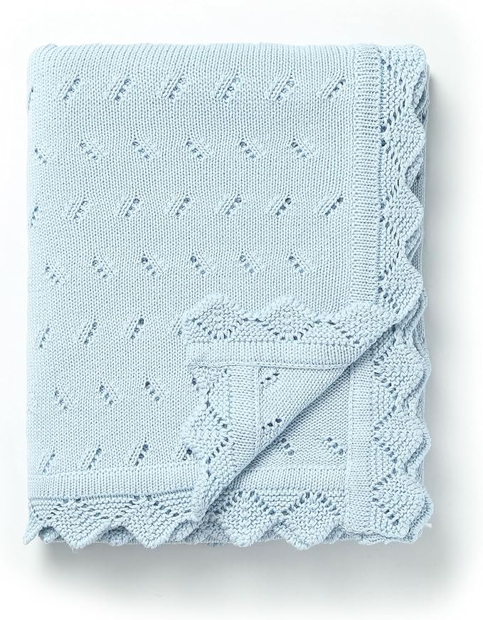 Baby Blanket 100% Cotton Knit Swaddle Soft Newborn Receiving Blanket Cozy for Boy/Girl Crib,Stroller Blue 40x30in