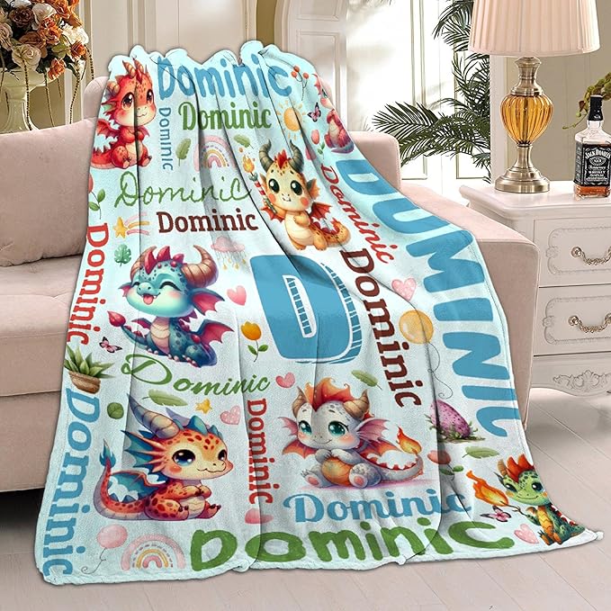Personalized Custom Dragon Blanket Gifts for Kids Boys Girls with Name - Customized Dragon Super Soft Lightweight Flannel Sheets Decor for Crib Nap Couch - 50"x60" for Teens