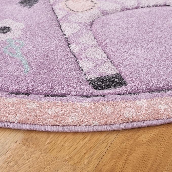 SAFAVIEH Carousel Kids Collection Area Rug - 5'3" Round, Purple, Animal Design, Easy Care & Non-Shedding, Ideal for High Traffic Areas for Boys & Girls in Playroom, Nursery (CRK120V-5R)