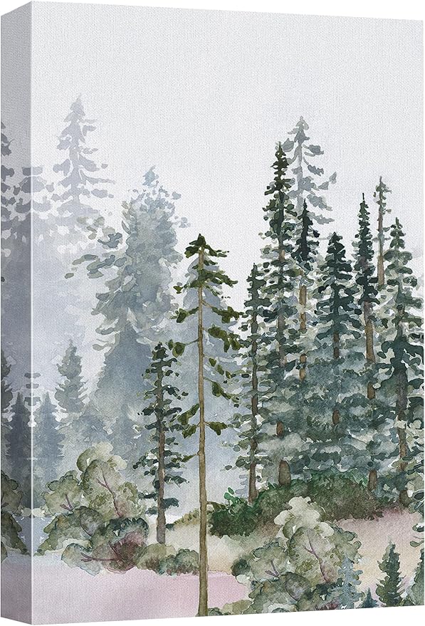 SIGNWIN Canvas Print Wall Art Woodland Nursery Decor Autumn Pine Tree Watercolor Forest Nature Illustrations Modern Art Decorative Landscape Colorful for Living Room, Bedroom, Office - 32"x48"