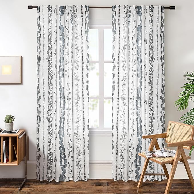 MEETSKY Boho Curtains 72 Inches Long Linen Style for Living Room, Back Tab Semi-Sheer Drapes Light Filtering Bohemian Rod Pocket Window Curtain for Dining Room Bedroom, 50x72 inch/Panel, 2 Panels