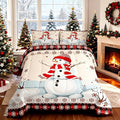 Kids Snowman Christmas Comforter Set Twin Size,Snowflake Romantic Bedding,Girls Boys Adults Bedroom/Xmas Cabin Decor,Geometric Grid Lattice Down Comforter,Rustic Farmhouse Duvet Insert,1 Pillowcase