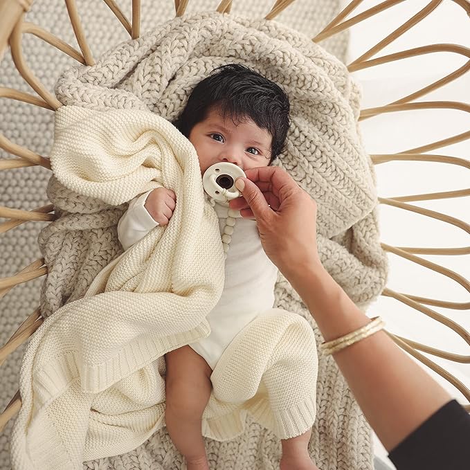Heritage Knit Organic Cotton Receiving Swaddle Blanket for Boys - 100% Organic Soft Luxury Cotton Warm Cuddle Swaddling Blanket for Newborns Infants Toddler 36" x 32" (0-2Yrs - Denim Blue)