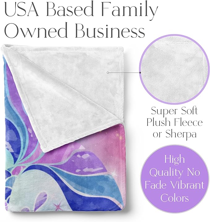 Personalized Mermaid Fleece Blanket - Ships Next Day, Made in USA - Custom, Soft, & Plush, Couch Bed Throw for Kids, Girls Bedroom Décor, Pink & Purple (Fleece – 60x80)