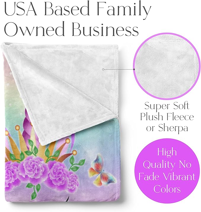 Personalized Unicorn Blanket for Girls | Kids Unicorn | Custom Plush Fuzzy Unicorns for Toddler | Customized Little Girl Throw Blankets | Girl Birthday (Sherpa – 60x80)