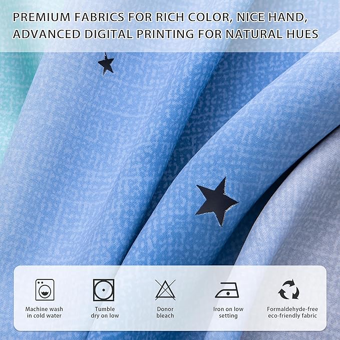 XiDi Blackout Curtains for Girls Bedroom 45 Inch Length 2 Panels Rainbow Kids Grommet Window Drapes for Nursery Living Room Decro Princess Unicorn Wall Decals Blue Green Grey 34 Inches Wide