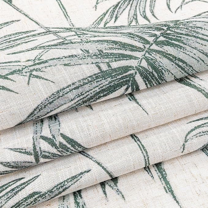 MYSKY HOME Linen Curtains for Living Room 84 inch Length 2 Panels Set Decor Semi Sheer Curtains Green Tropical Palm Leaves Plant Pattern Window Drapes for Bedroom Dining Room Patio, Green, 2 Pcs
