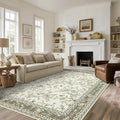 Beige and Taupe Farmhouse Washable 9x12 Area Rugs for Living Dining Room Bedroom Office Kitchen Table Large Rug for Under Table, Light Tan Cream Khaki Sketch Pattern Floral Vintage Boho Home Decor