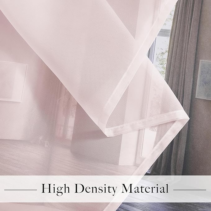 RYB HOME Light Filtering Curtains 90 Inches Long, Grommet Top Voile Airy Light Filtering Drapes Sheer Window Curtains for Living Room Kitchen Bedroom, Peach Blush, 54" W x 90" L, 4 Pieces
