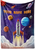 Personalized Rocket Ship Blanket for Kids, Cute Custom Name Throw for Boys and Girls, Fun Outer Space, Galaxy, and Planets, Soft and Plush, Birthday and Christmas, (Sherpa 60x80)