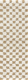 BoutiqueRugs Atira Modern Checkered Shag Rug - High Pile Fluffy Shaggy Carpet for Hallway, Nursery, Playroom, Girls Boys Room - Yellow, Cream, White, Mustard - 2'7" x 10' (2x10)