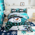 Feelyou Kids Christmas Theme Decorations Bedding Set Xmas Snowman Comforter Set for Boys Girls Watercolor Teal Bedroom Collection Twin Size