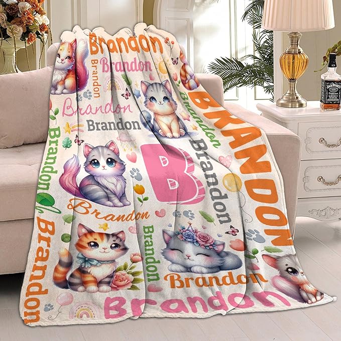Personalized Custom Cat Preschool Blanket Gifts for Baby Toddler Kids Boys Girls - Customized Cat Super Soft Lightweight Flannel Sheets Decor for Crib Nap Couch - 40"x50" for Kids/Children