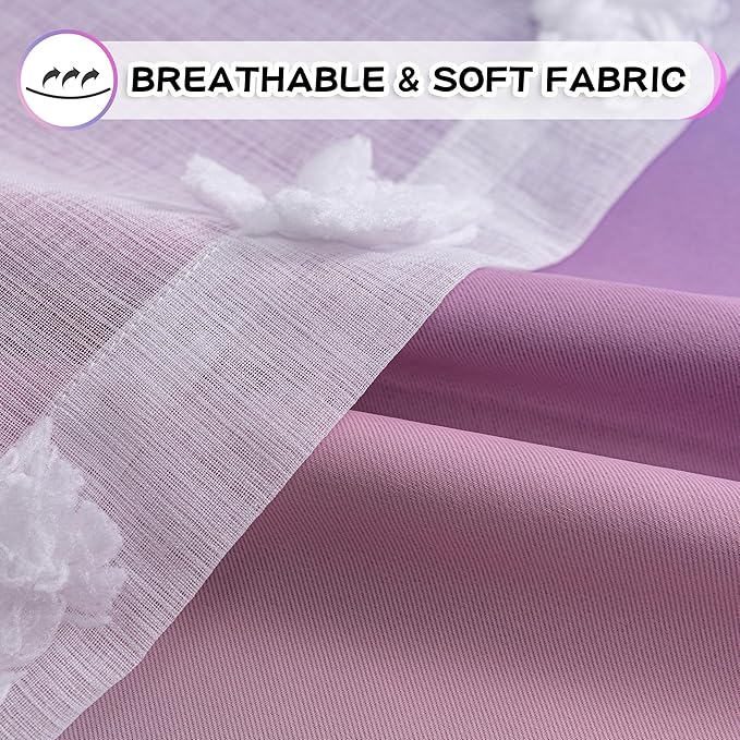 MYSKY HOME Pink Purple Curtains for Bedroom 72 Inch Long Nursery Curtains Pom Pom White Sheer Curtains for Girls Room Double Layer Toddler Dining Room Grommet Room Darkening Window Panels W52 X L72