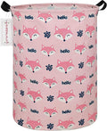 QUEENLALA Large Storage Basket,Laundry Hamper/Bathroom/Home Decor/Collapsible Round Storage Bin,Boys and Girls Hamper/Boxes/Clothing(Round-Pink Fox)