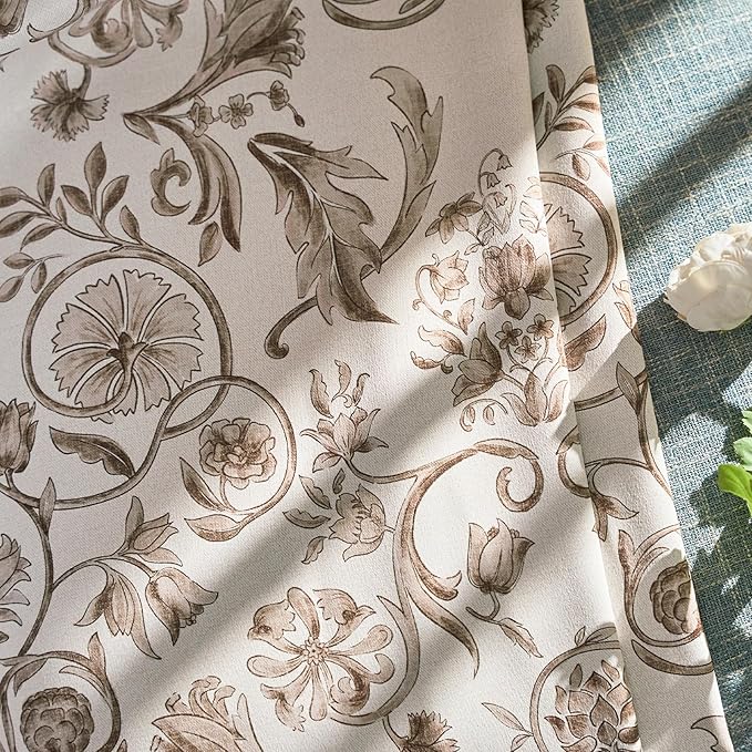 jinchan Floral Blackout Curtains for Bedroom Living Room 84 Inches Length Farmhouse Curtains Room Darkening Vintage Drapes Traditional Rod Pocket Window Treatment 2 Panels Set Taupe on Beige