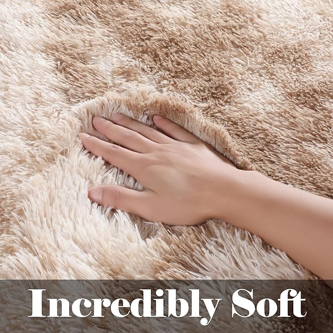 ONASAR Rugs for Living Room Bedroom, Tie-Dyed Beige 5x8 Washable Fluffy Bedside Area Rug, Soft Plush Shaggy Indoor Floor Carpet for Nursery Kids Girls Boys Teen Dorm Home Office Decor Aesthetic