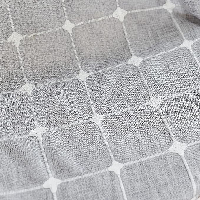 Deeprove Gray Boho Plaid Curtains 72 inch for Home Office Kitchen Nursery, Semi Blackout Casual Farmhouse Tassels Window Treatment Bohemian Embroidery Drape Rod Pocket 1 Panel 52 W x72 L, Grey