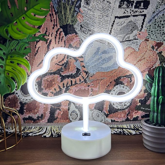 Cloud Neon Sign - White LED Cloud Light for Bedroom Decor, USB/Battery Powered, Aesthetic Neon Sign Lamp for Kids, Teens, Adults, Birthday Parties, Christmas