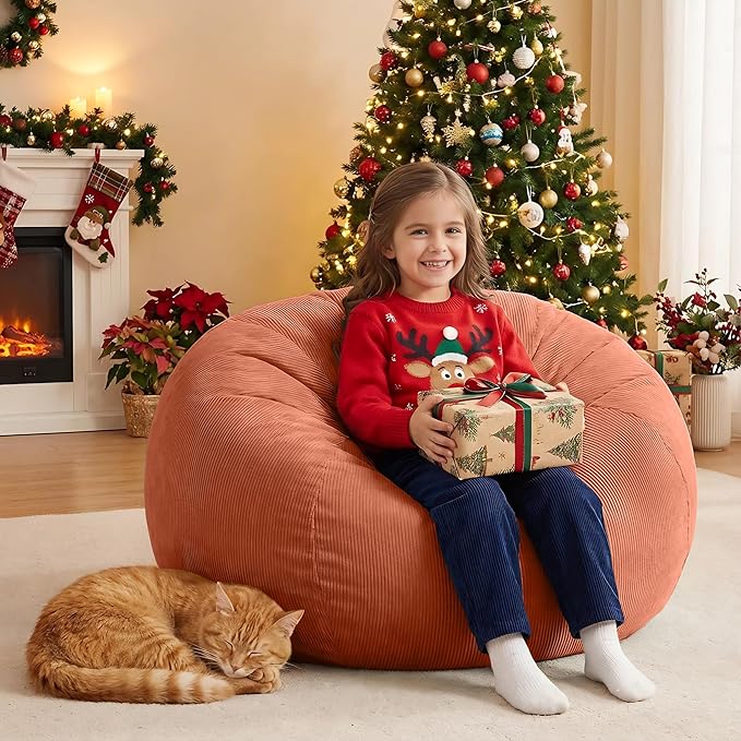Nobildonna 3 ft Bean Bag Chair Cover (No Filler) 35"×43" Large Stuffed Animal Storage Bean Bag Washable Big Beanbag Chair Cover Premium Corduroy Bean Bag Cover for Adults,Kids,Sandy Brown 300L