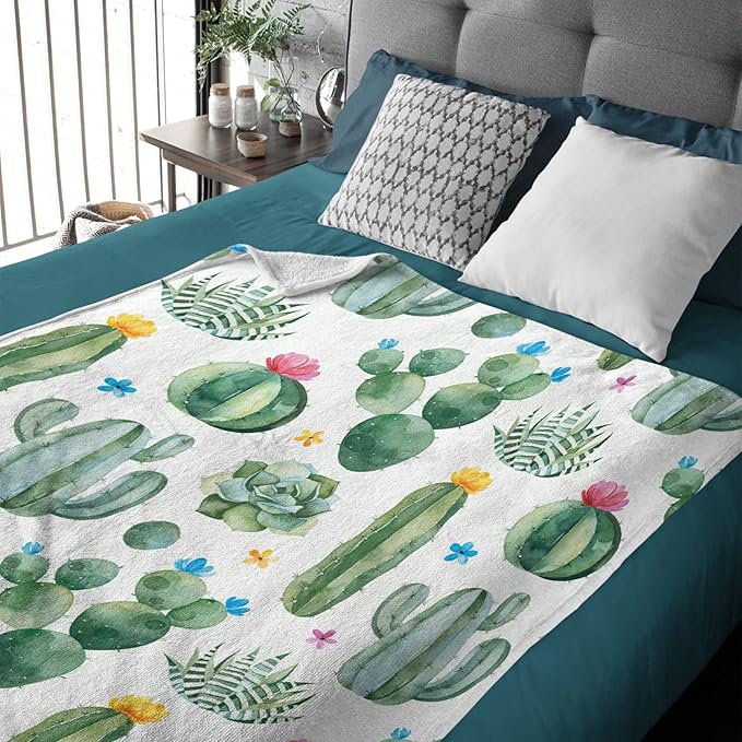 Thuswarm Cactus Flower Succulent Flannel Blanket for Autumn Winter Gifts Warm Cozy Soft Funny Print Throw for Bed Couch Sofa 50”×40” Small for Kid
