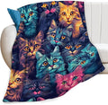 Funny Colorful Cat Print Blanket Kawaii Kitty Animal Throw Blankets Gifts for Couch Sofa Bed Stuff Decor Soft Cozy Fleece Plush Warm Flannel Bedding for Lover Men Women 40"x50"