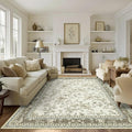 Greyish Beige Floral Rug 5x7 Machine Washable Area Rug for Living Room Vintage Boho Farmhouse Low Pile Distressed Carpet for Dining Room, Bedroom Indoor Non-Slip Tan Taupe Flower Design Home Decor
