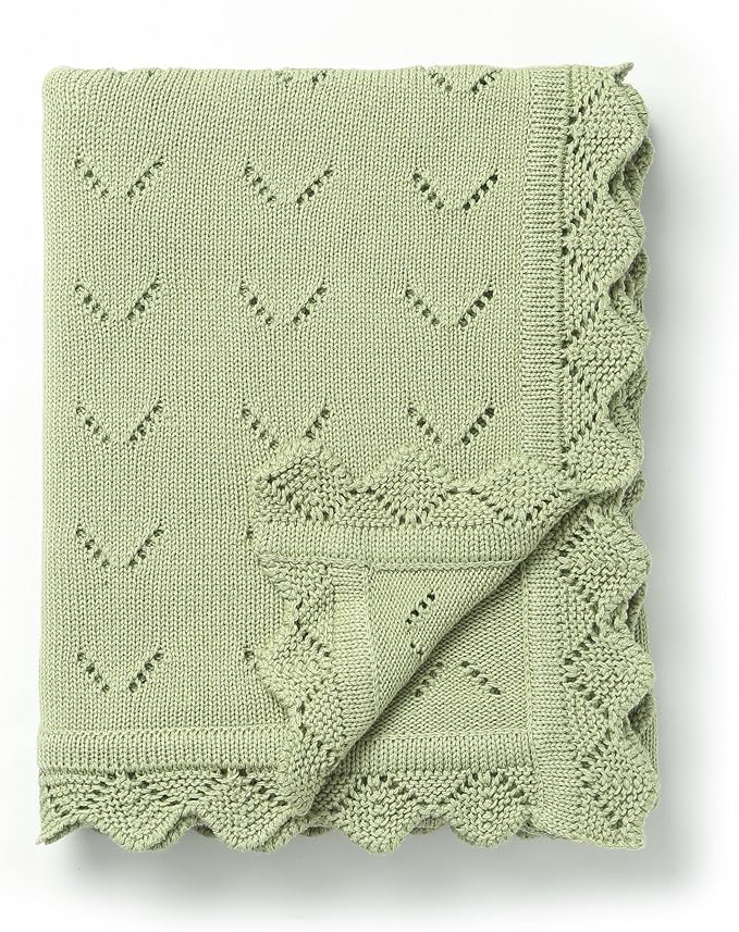 Baby Blanket 100% Cotton Knit Swaddle Soft Newborn Receiving Blanket Cozy for Boy/Girl Crib,Stroller Green 40x30in