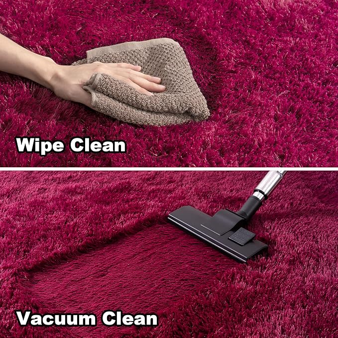 8x10 Rug - Non-Slip Area Rug Washable for Living Room - Height Pile Fluffy Throw Rugs Carpet for Bedroom - Burgundy