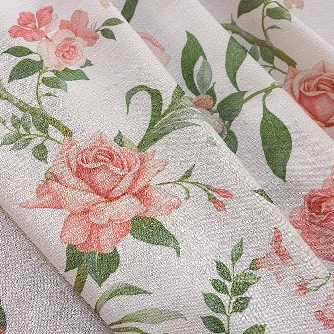 ENJOYBRIDAL Pink Floral 84 Inch Curtains for Bedroom Living Room Drapes Semi Sheer Boho Rod Pocket Farmhouse Window Curtains 2 Panel Sets Floor Length Light Filtering Vintage Cute Window Treatments