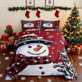 Feelyou Kids Christmas Theme Decorations Bedding Set Xmas Snowman Comforter Set for Boys Girls Snowflake Kawaii Cute Comforter Red Quilt Set Bedroom Collection Twin Size